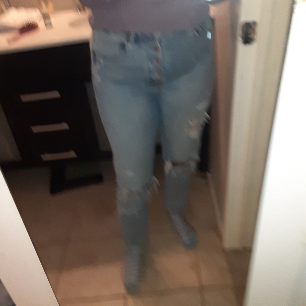 American eagle stretch mom jean button fly
